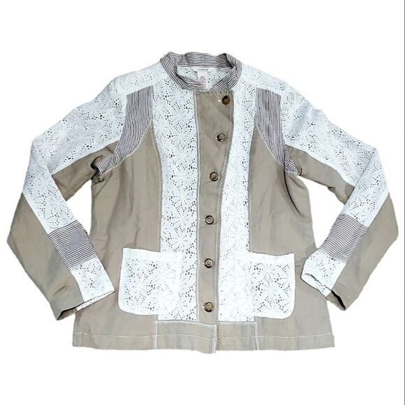 Sundance Mixed Media Eyelet Linen Boho Button-Down Jacket size 12 - Picture 1 of 7
